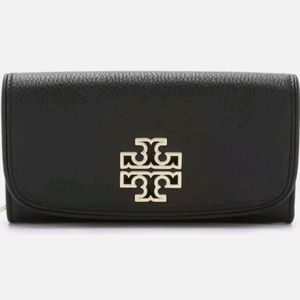 TORY BURCH BRITTEN BLACK LEATHER DUO ENVELOPE CONTINENTAL WALLET C…